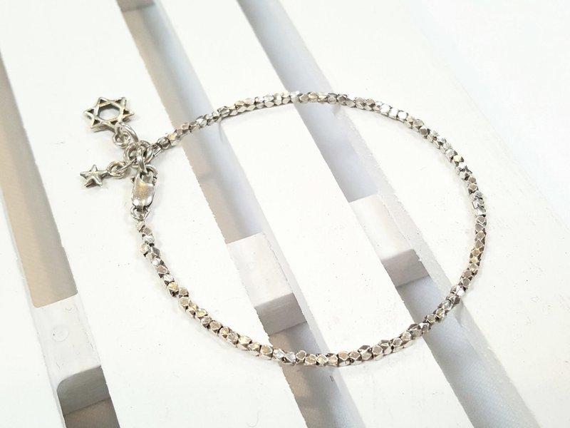 Paris*Le Bonheun。幸福手作。925纯银。极细致六芒星手链 - 手链/手环 - 纯银 白色