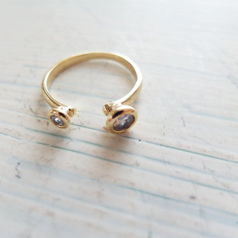 Cha mimi。简单生活。金色双钻设计戒 - 戒指 - 其他金属 金色