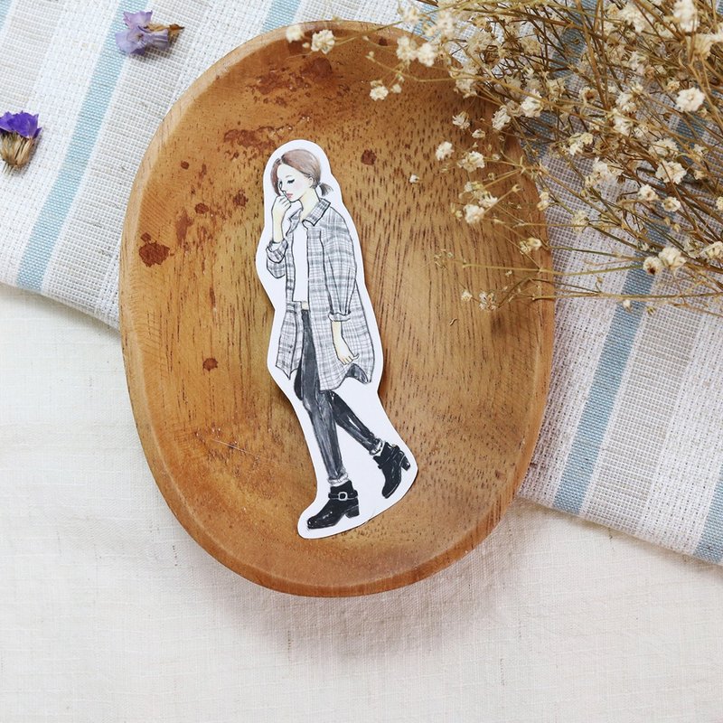 妃炫少女 全身 贴纸 - 灰格衬衫 - 贴纸 - 纸 