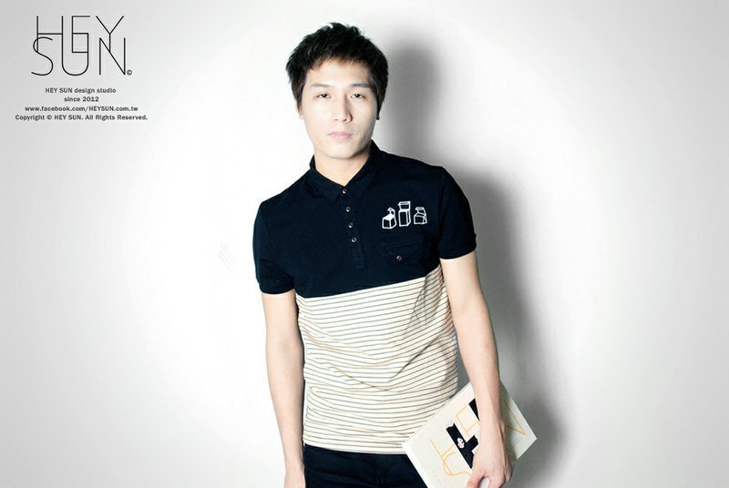 【M0220】HEY SUN独立手作品牌·神秘方盒条纹拼接短袖POLO衫 - 女装 T 恤 - 其他材质 黑色