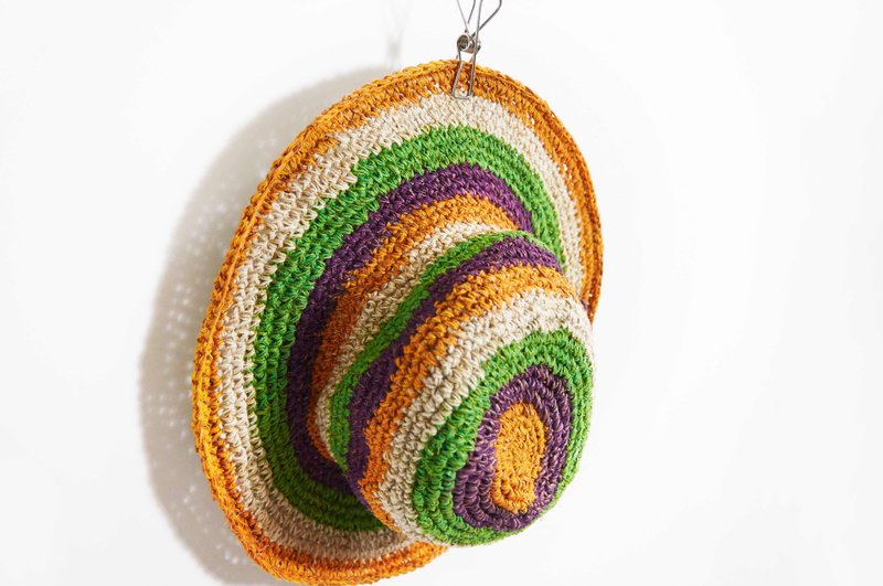 手捻棉麻编织帽 / 草帽 / 渔夫帽 - 阳光黄 - 帽子 - 植物．花 多色