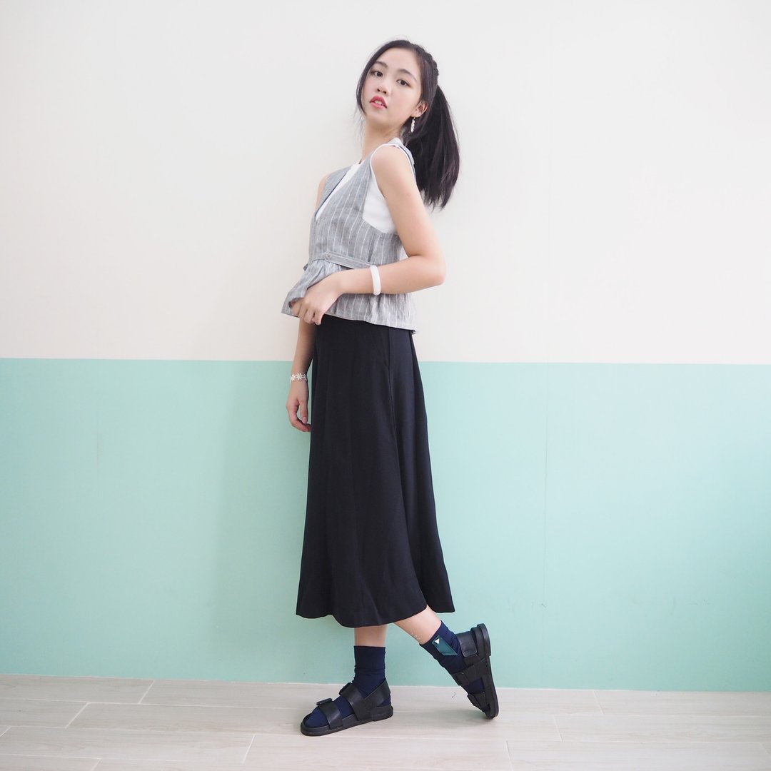 前后双面外穿背心 - 女装衬衫 - 棉 灰色