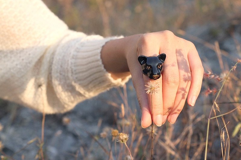 美洲豹黄铜戒指 - 戒指 - 其他金属 黑色