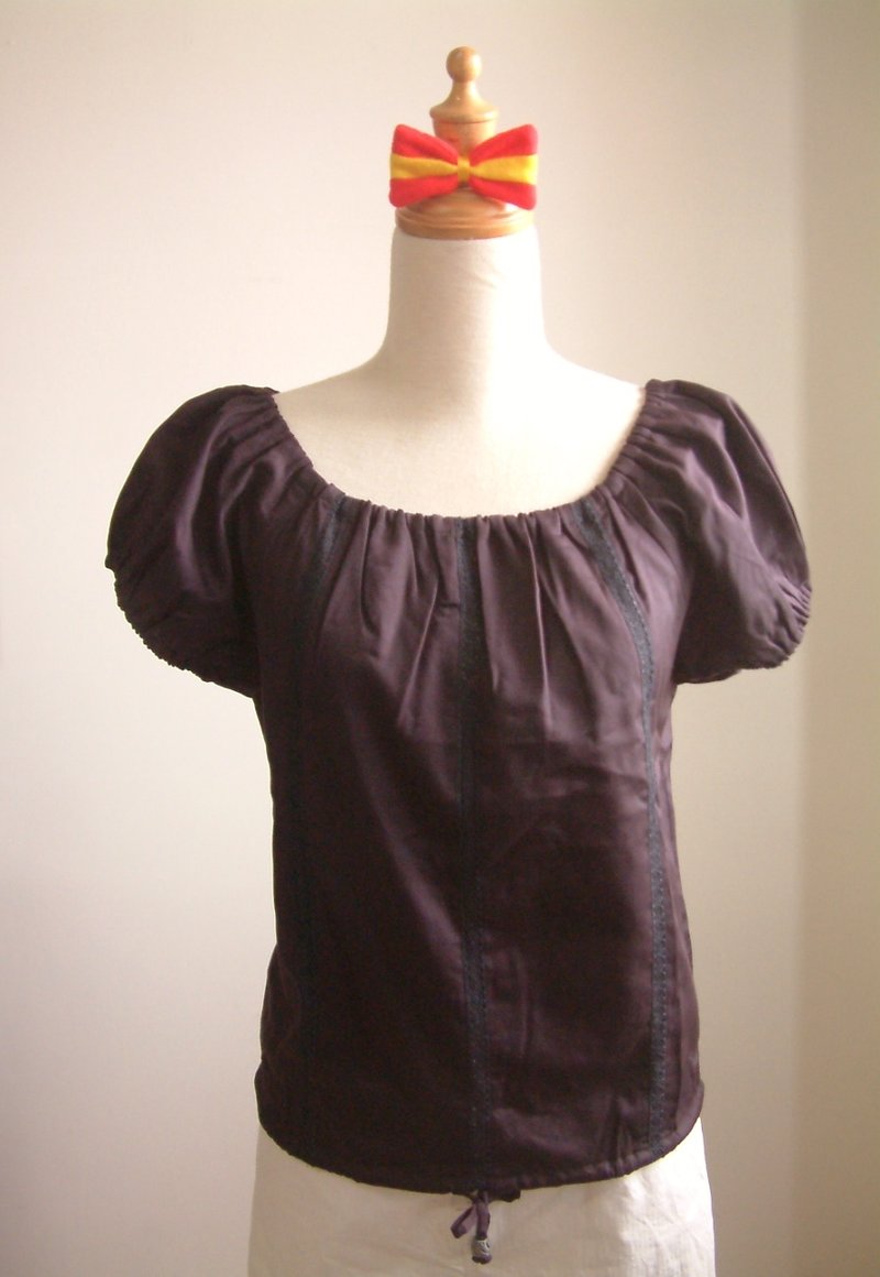 加了蕾丝的泡泡袖上衣(深蓝) - 其他 - 其他材质 蓝色