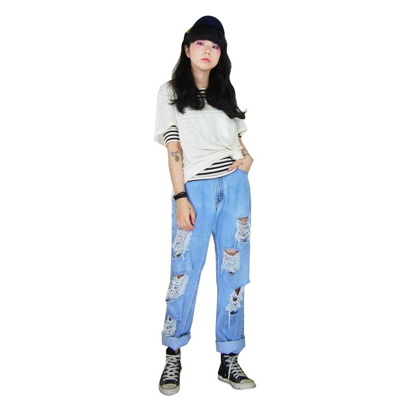 A·PRANK :DOLLY :: 古着VINTAGE品牌Levi's刷白刷破抽须男友风宽松直筒牛仔裤 - 女装长裤 - 其他材质 多色
