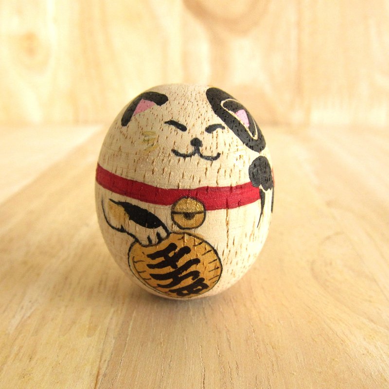 黑色招财猫咪摇摆娃娃 - 玩偶/公仔 - 木头 黑色