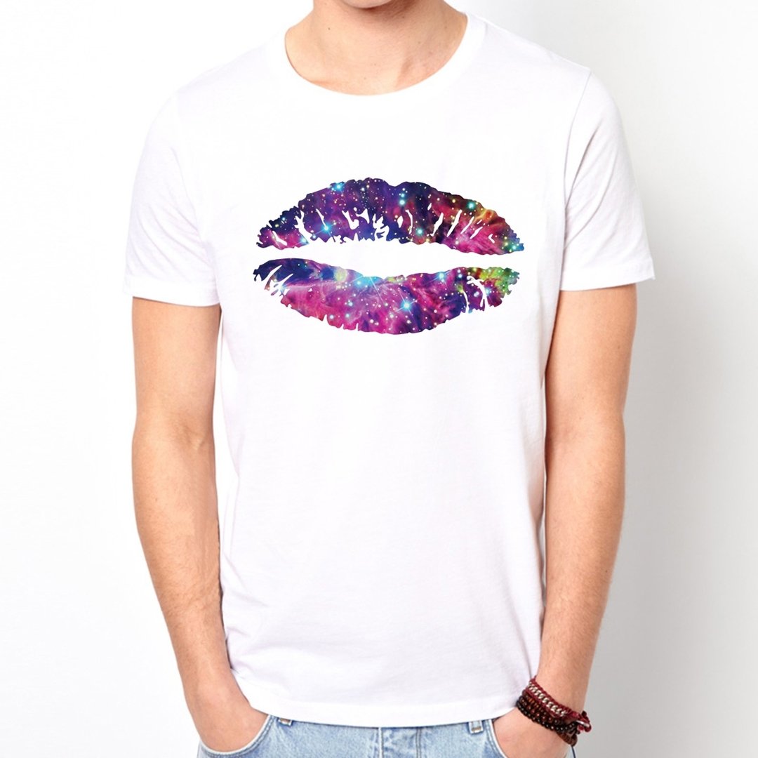 Lips-Galaxy短袖T恤-白色 嘴唇银河系 宇宙 设计 时髦 圆 三角形 文青 - 男装上衣/T 恤 - 其他材质 白色