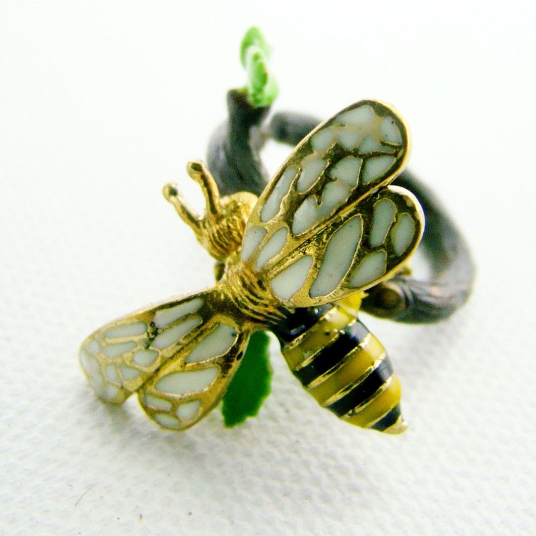 Bee branch ring in brass and enamel color ,Rocker jewelry ,Skull jewelry,Biker jewelry - 戒指 - 其他金属 