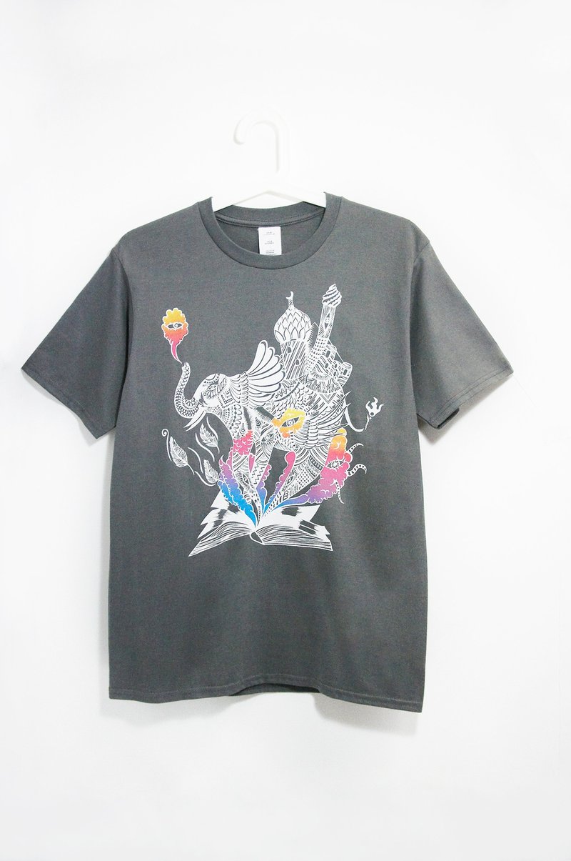 男装合身纯棉插画Tee / 旅行T - 印度大象 ( 深灰 ) - 男装上衣/T 恤 - 棉．麻 灰色