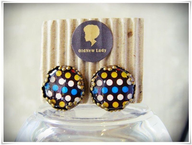 OldNew Lady-古铜色1.5cm圆形耳夹。普普风款【复古风渐层点点】新色! - 耳环/耳夹 - 其他金属 