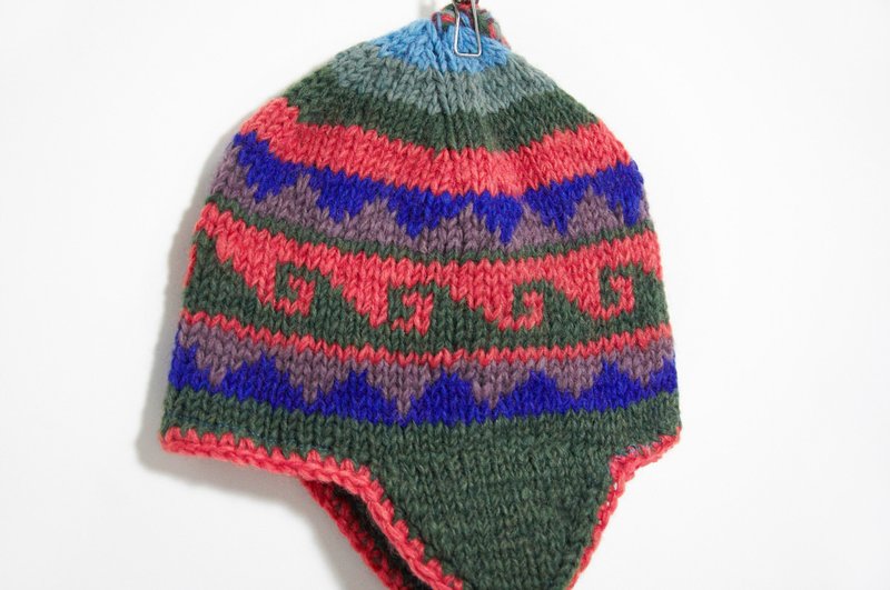 情人节 手工针织羊毛帽 / 手工内刷毛针织帽 / 飞行毛帽 / 针织毛帽 / 毛线帽 - 东欧风几何图案 ( 手工限量一件 ) - 帽子 - 其他材质 多色