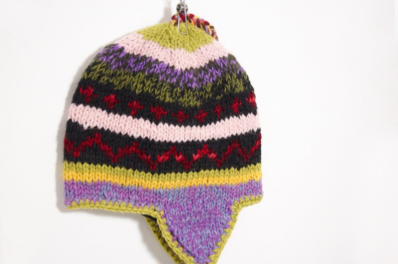 西洋情人节礼物 手工编织纯羊毛帽 / 飞行毛帽 / 针织毛帽 / 手工毛帽 / 毛线帽  - 缤纷费尔岛图腾 ( 手工限量一件 ) - 帽子 - 其他材质 多色
