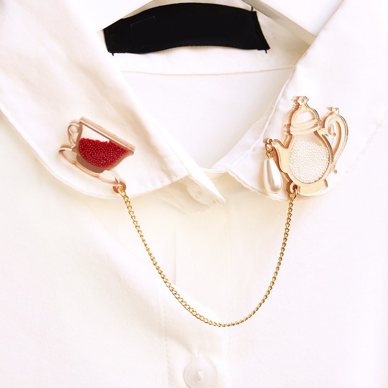 茶杯茶壼领针 - 胸针 - 压克力 金色