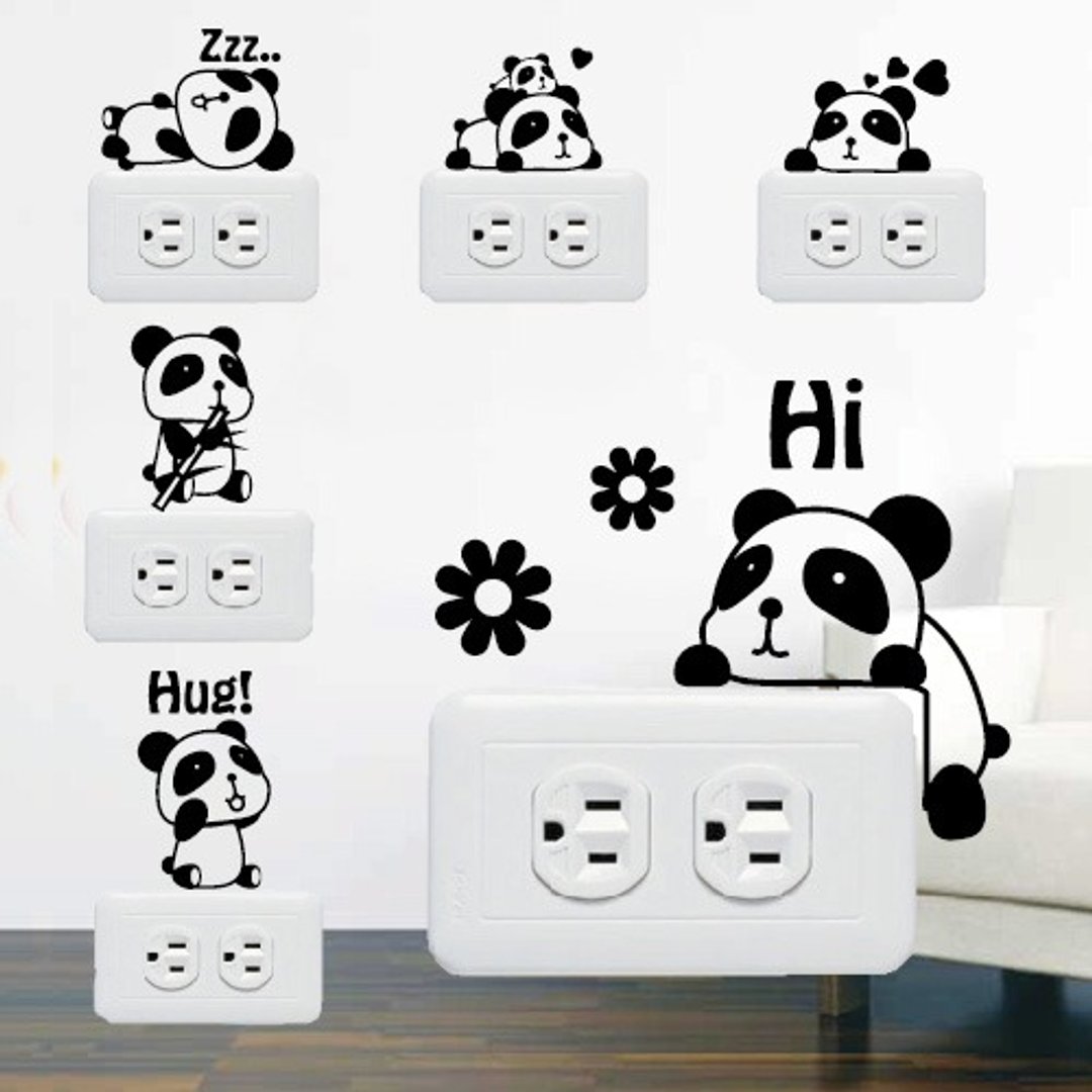 Smart Design 创意无痕壁贴◆可爱胖达插座贴(一张九款) - 墙贴/壁贴 - 塑料 多色