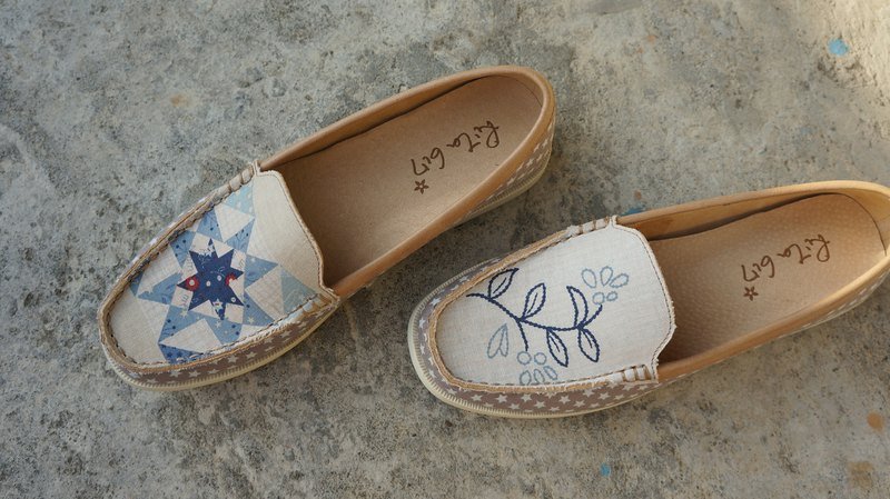 Rita617 手工鞋-布纸饰鞋系列(优雅星) - 女款休闲鞋 - 其他材质 卡其色