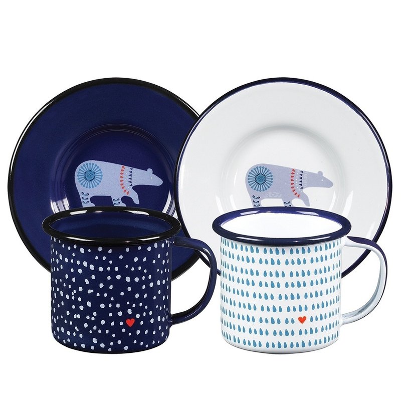 英国Wild and Wolf珐琅浓缩咖啡杯盘组Espresso set (一组两入) - 咖啡杯/马克杯 - 珐琅 蓝色