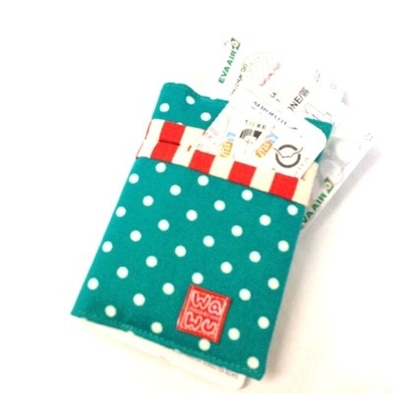 护照套 (湖水绿点) 接单生产* - 护照夹/护照套 - 棉．麻 绿色