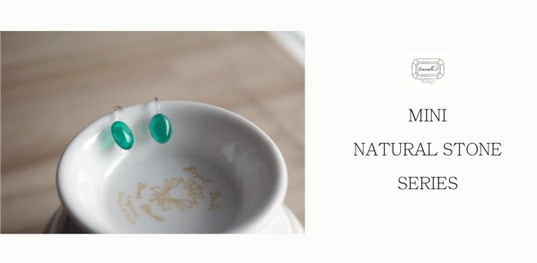A mini natural stone。绿玉瓍椭圆耳夹 - 耳环/耳夹 - 宝石 绿色