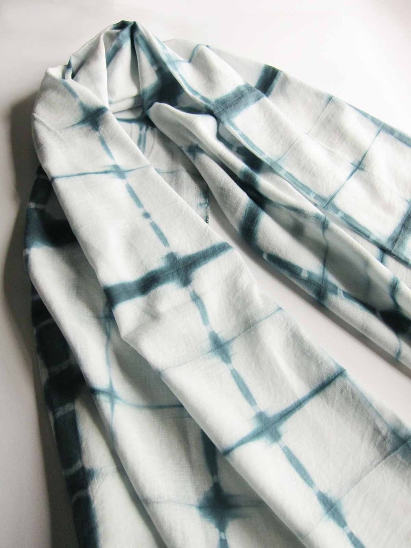 植物染围巾 - 丝巾 - 棉．麻 蓝色