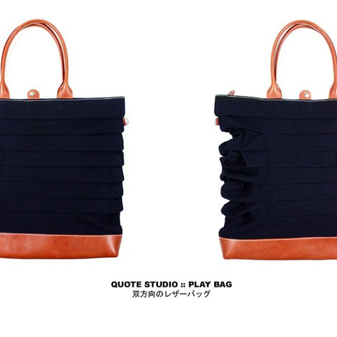 QUOTE Play Bag Leather N Canvas--- Deep Navy 军蓝色 - 侧背包/斜挎包 - 真皮 咖啡色