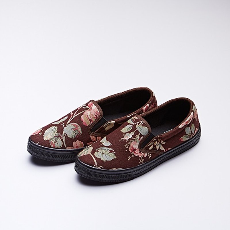 即将完售下架【NG之靴】暖暖日一京都女子的鞋/优雅咖啡花布/休闲娃娃鞋/古典咖 - 女款休闲鞋 - 其他材质 咖啡色