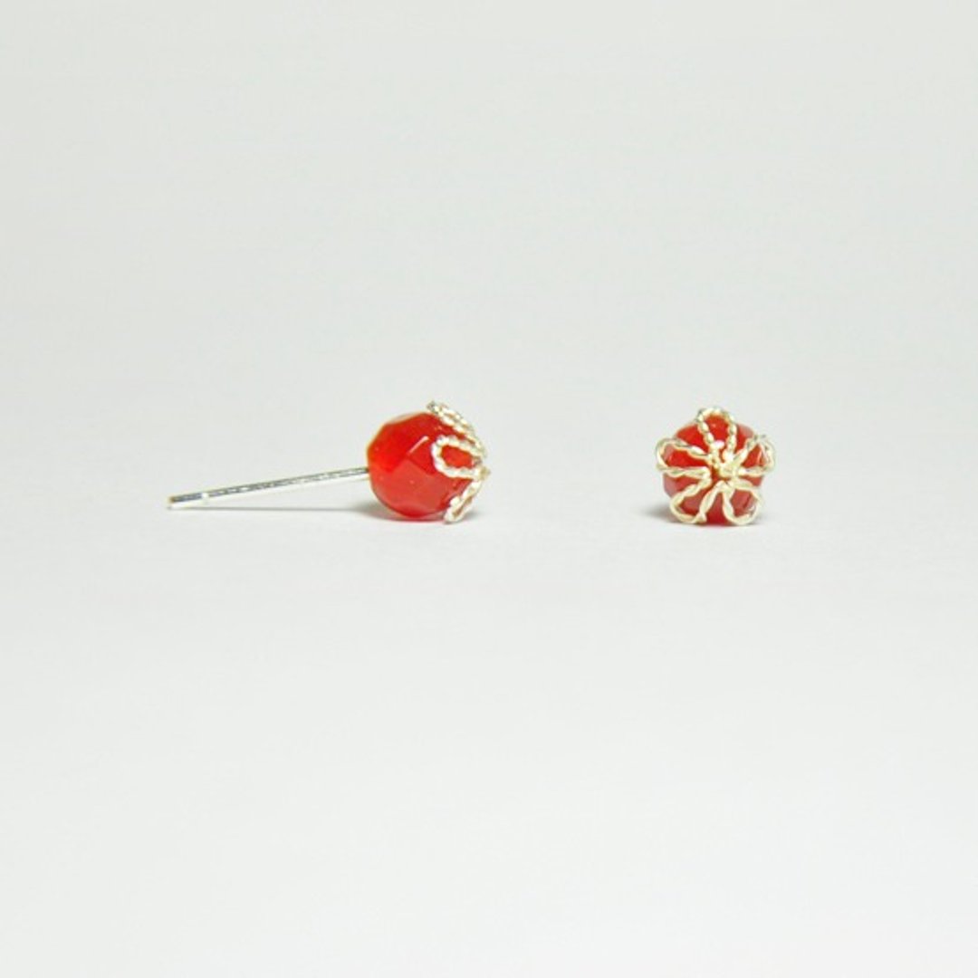 ∥Cheng Jewelry∥网子里的美物 喜乐话语 红玛瑙银耳针 - 耳环/耳夹 - 宝石 红色