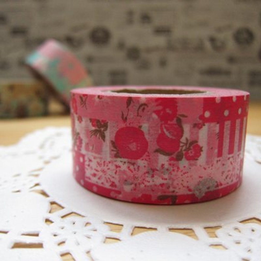 Marks Masking Tape 和纸胶带-单卷 碎花拼布款(MKTS-100 拼布-红) - 纸胶带 - 纸 红色