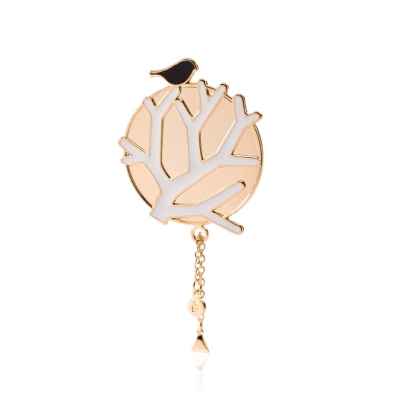 圣诞交换礼物。法式别针。限量饰品。生日礼物。女生礼物。定情礼物。浪漫巴黎。树与鸟别针 / 金色 Brooch - 胸针 - 其他金属 金色