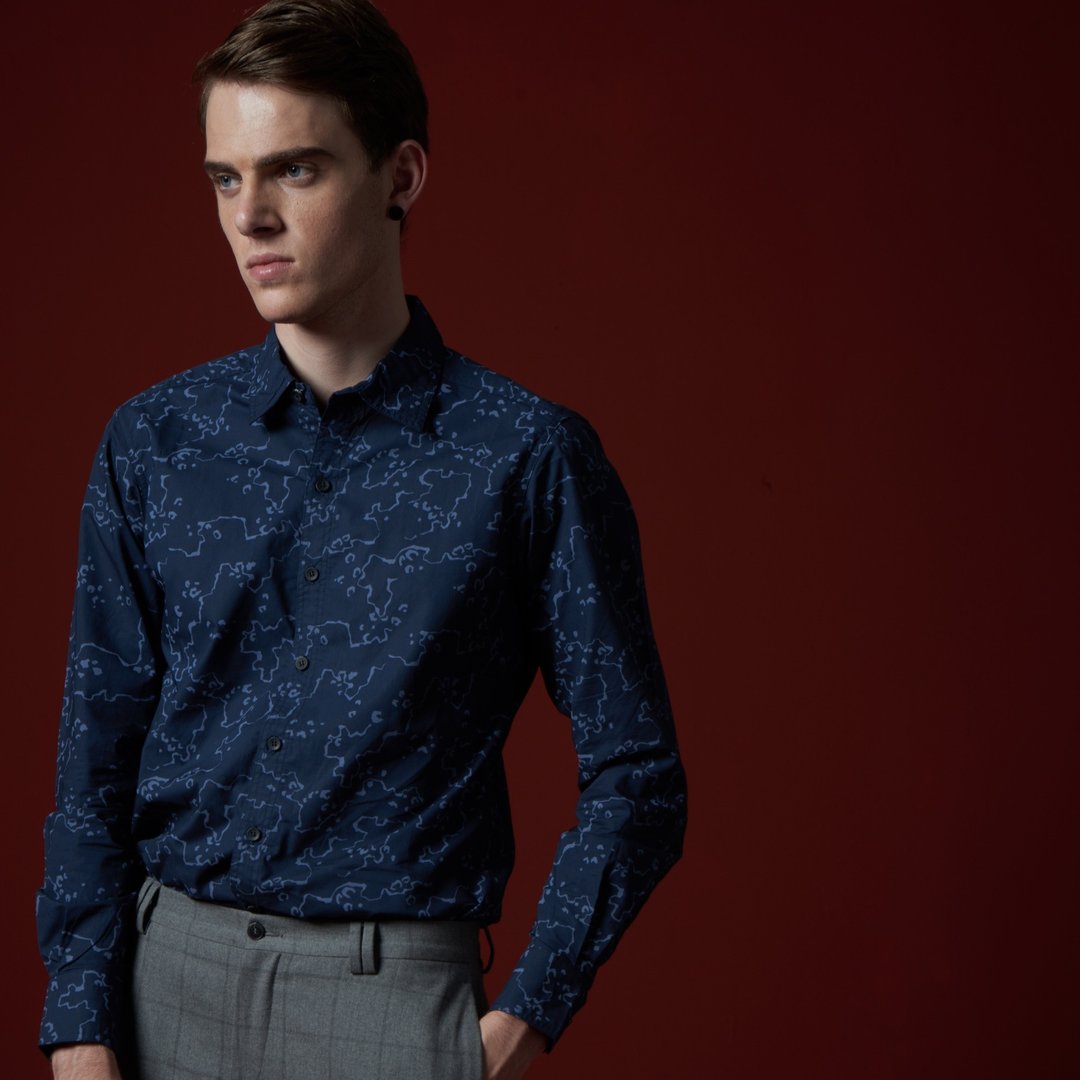 Stone'As print shirt / 印花 蓝 衬衫 - 男装衬衫 - 棉 蓝色