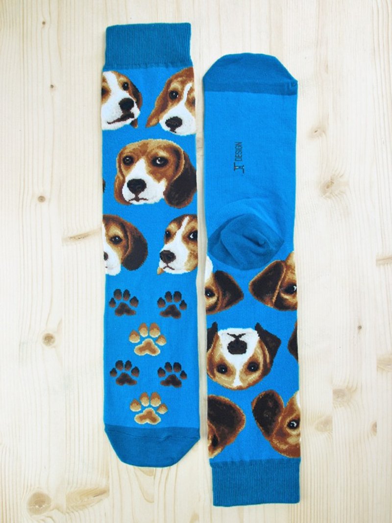 JHJ Design 加拿大品牌 高彩度针织棉袜 狗狗系列 - 米格鲁袜子(针织棉袜) - 袜子 - 其他材质 蓝色
