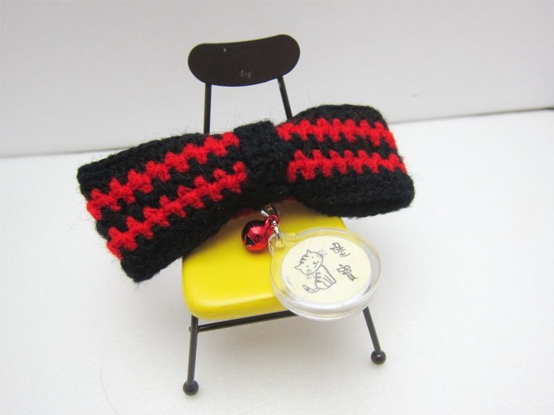 类条纹蝴蝶结毛线猫项圈 - 项圈/牵绳 - 压克力 