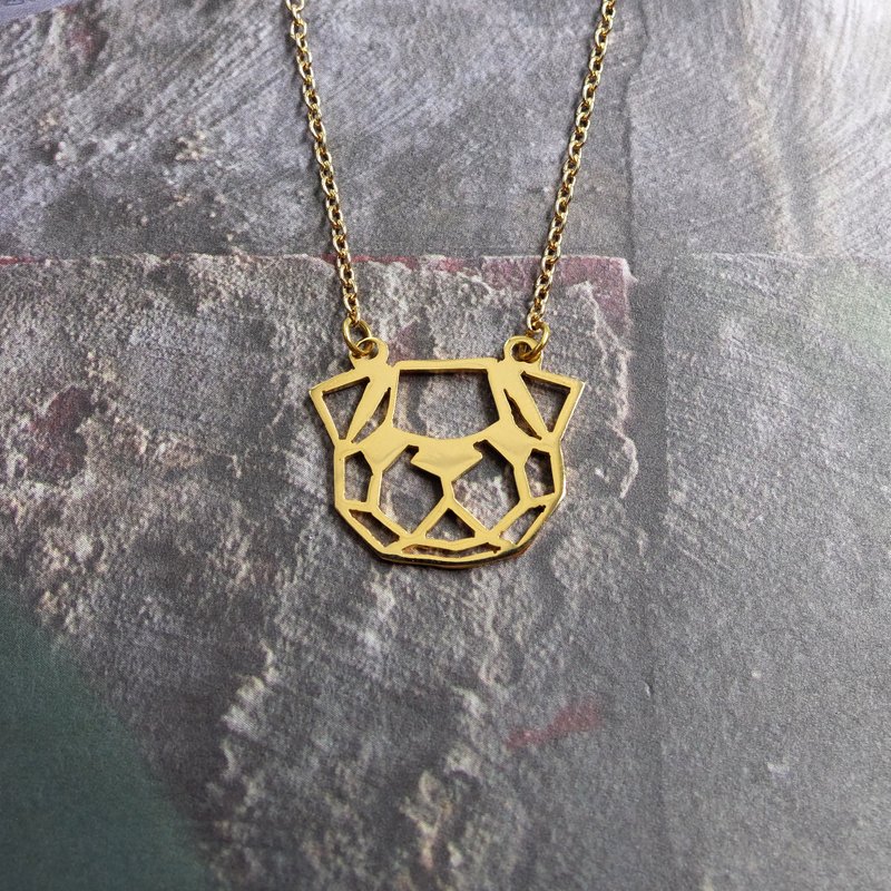 折纸哈巴狗脸黄铜项链 - 项链 - 铜/黄铜 金色