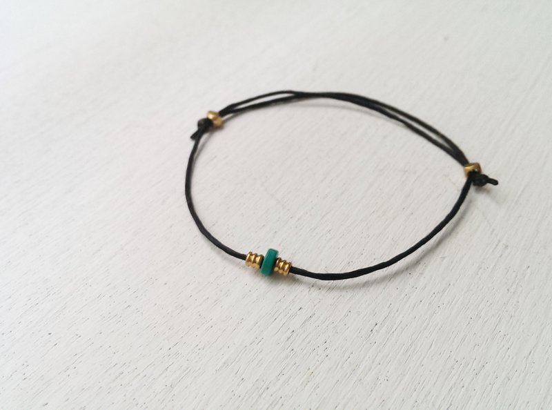 空气般存在 极简幸运蜡绳  #央吉玛   (极致黑 绿松石) - 手链/手环 - 其他金属 黑色