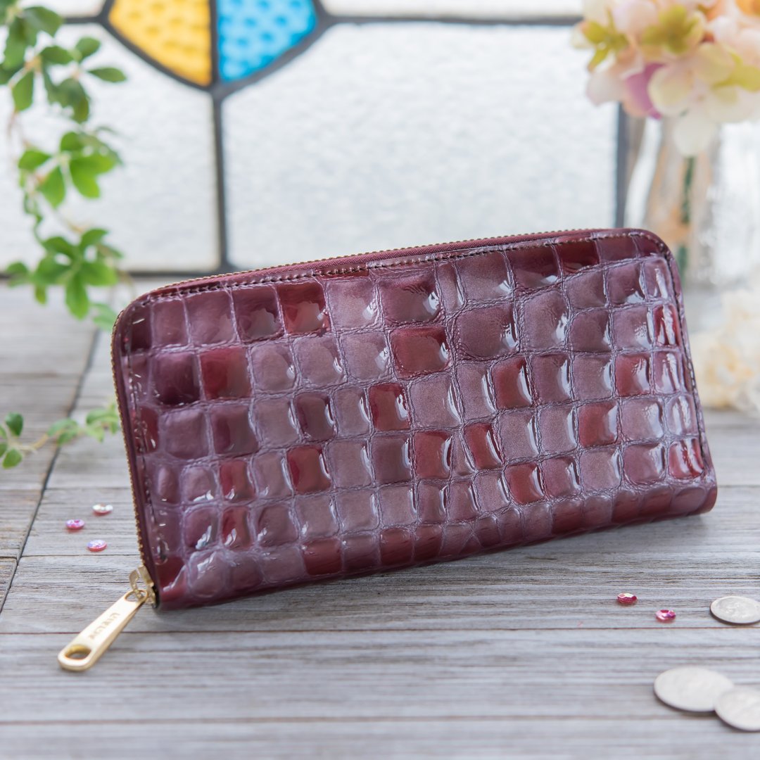 Made in Japan Cowhide Stained Glass Colored Stained Glass Dark Purple Stained Glass made in JAPAN handmade leather wallet - 皮夹/钱包 - 真皮 