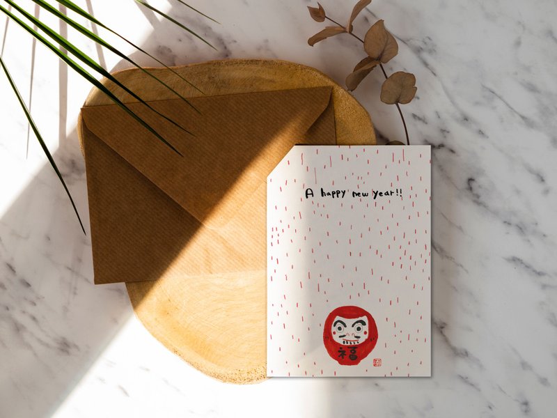 福神不倒翁【CM17110】洛可可草莓手创明信片 新年卡圣诞卡含信封 - 卡片/明信片 - 纸 红色