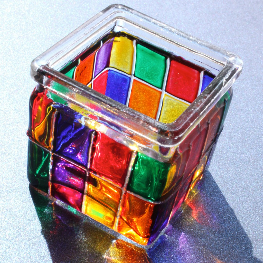 夜彩虹│幸福透明彩格手工玻璃彩绘蜡烛烛台礼组 - 蜡烛/烛台 - 玻璃 多色