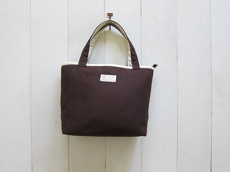 马卡龙系列-帆布中号托特包(拉链开口) 咖啡+乳白 - 侧背包/斜挎包 - 其他材质 多色