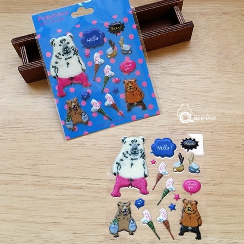 Marks Pokefasu PVC立体贴纸 (POK-ST2-BL 摔角熊) 刺绣熊 - 贴纸 - 纸 蓝色