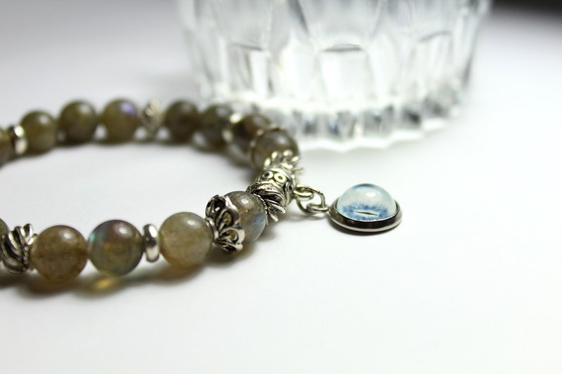 10mm猫眼佐月光,藏银串珠手链 - 手链/手环 - 宝石 灰色