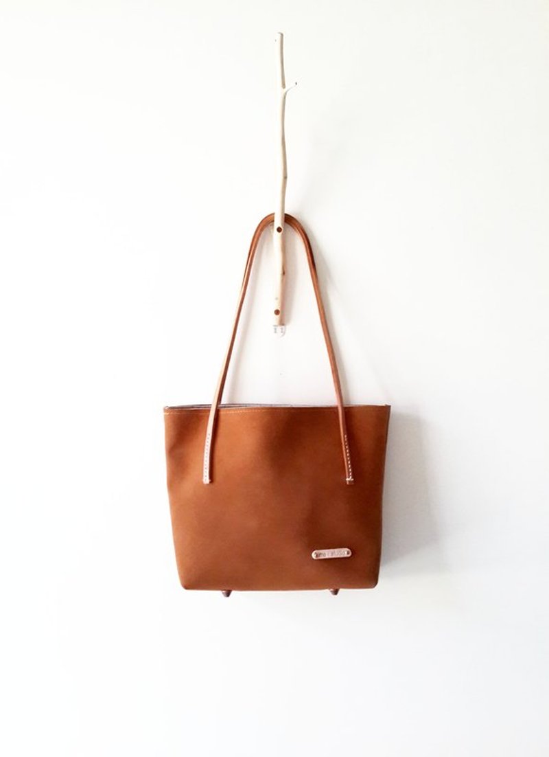 046 驼色小手提袋立体版-可打英文名字钢印 - 手提包/手提袋 - 真皮 咖啡色