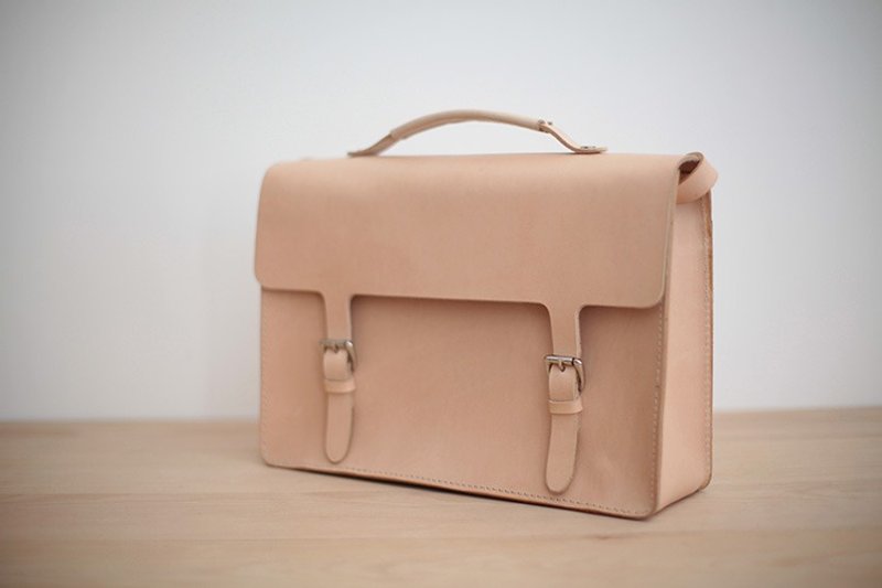 joydivision vintage手工 复古牛皮 双耳 vintage包 英伦 邮差包原色 - 公文包/医生包 - 真皮 卡其色