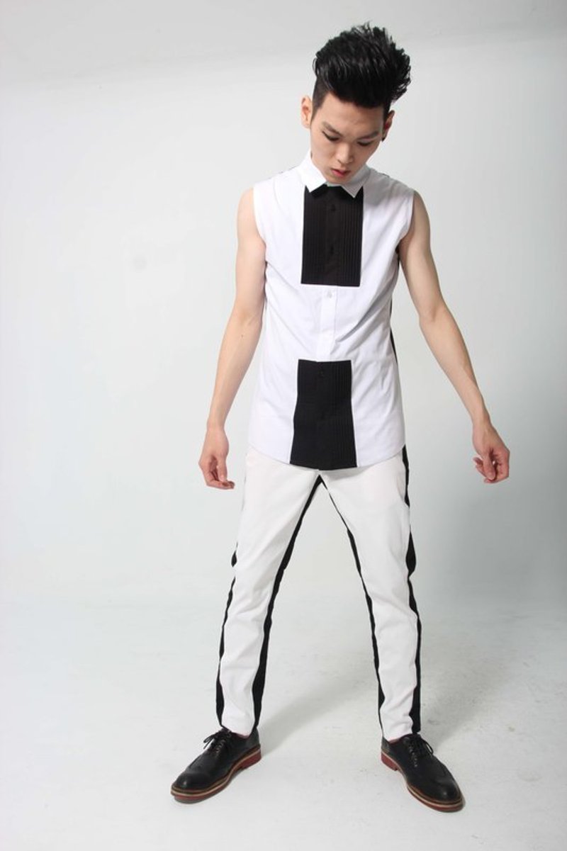 Sevenfold 字母H无袖打折衬衫 Letter H Sleeveless Grasp Fold Shirt - 男装衬衫 - 棉．麻 白色