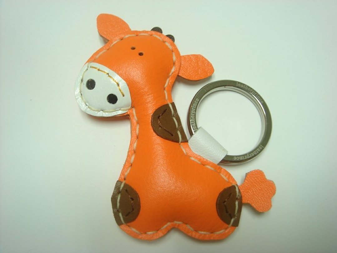 { Leatherprince 手工皮革 } 台湾MIT 橙色 可爱 长颈鹿 纯手工缝制 皮革 钥匙圈 / Giraffe Leather Keychain ( Orange ) - 吊饰 - 真皮 