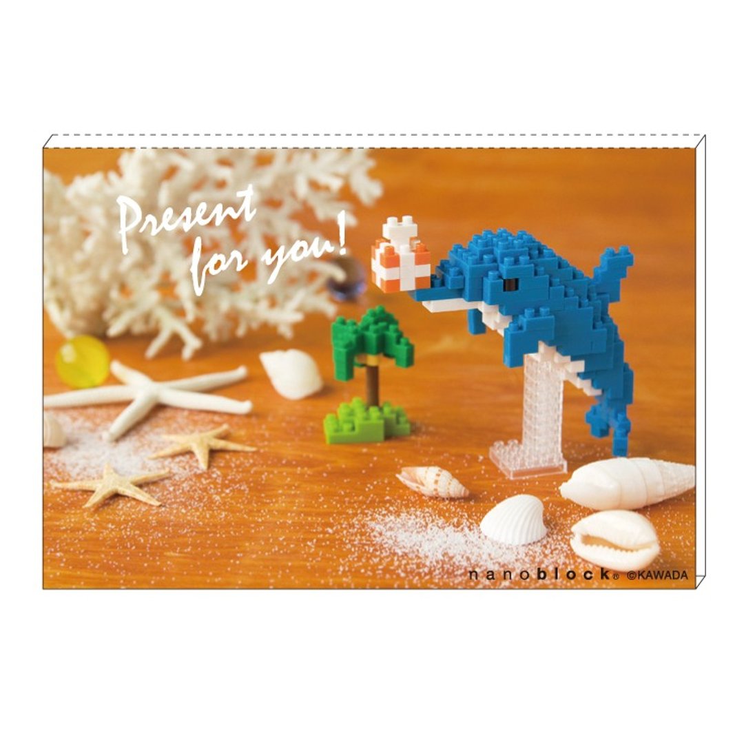迷你积木 x 明信片-万用/生日【海豚】 nanoblock x postcard 日本制 - 卡片/明信片 - 纸 蓝色