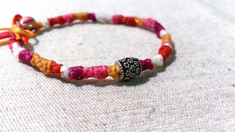 925纯银朵朵花珠．五色花彩圈圈宽版手环 - 手链/手环 - 其他金属 多色