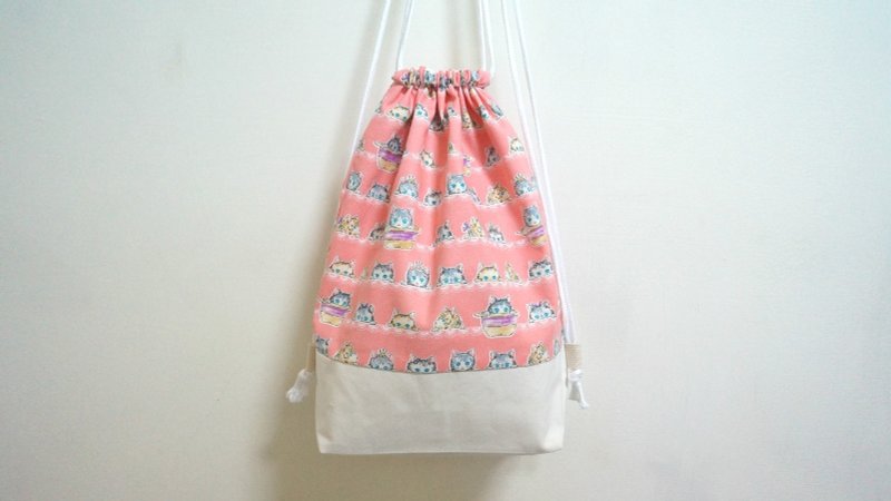 当猫儿遇上白 - 束口袋双肩包 - 其他材质 粉红色