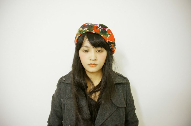 毛料白花布贝雷帽 - 帽子 - 其他材质 红色