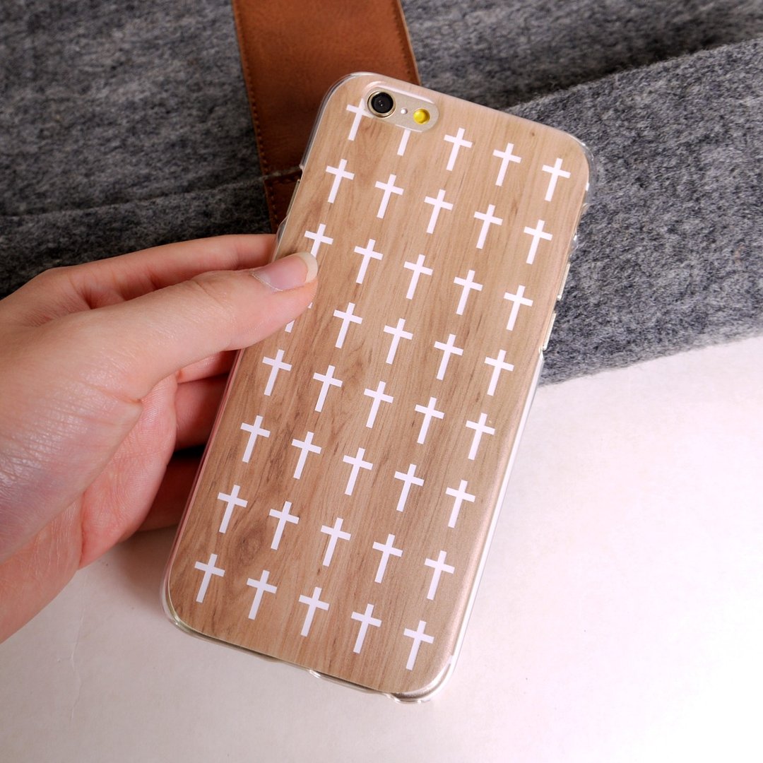 香港原创设计 白色十字架图案 iPhone X,  iPhone 8,  iPhone 8 Plus,  iPhone 7, iPhone 7 Plus, iphone 6/6S , iphone 6/6S PLUS, Samsung Galaxy Note 7 透明手机壳 - 手机壳/手机套 - 塑料 咖啡色