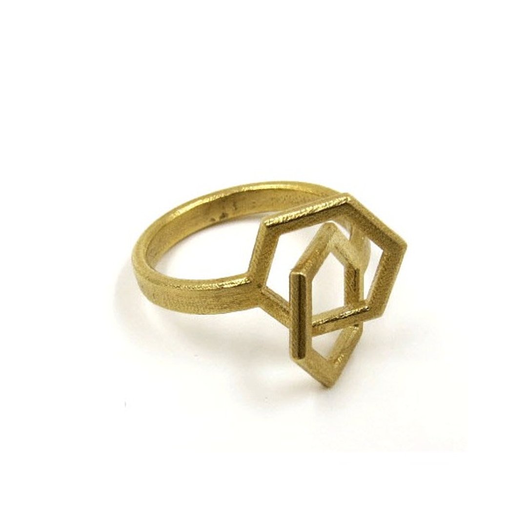 3D打印饰物戒指 - 三维打印 x Inter-hex Ring - 戒指 - 其他金属 
