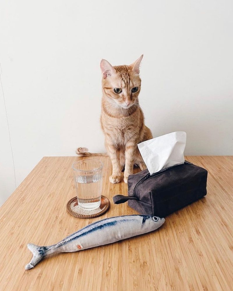 Sienna工业复古风仿旧油蜡布面纸套收纳袋 - 纸巾盒 - 棉．麻 黑色